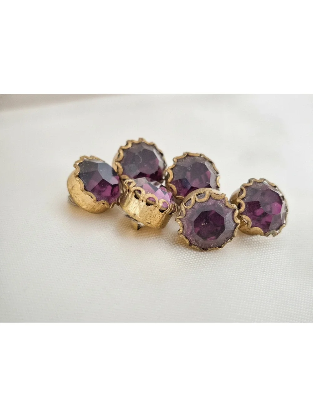 Vintage Purple Glass Crown Buttons Lot of 6